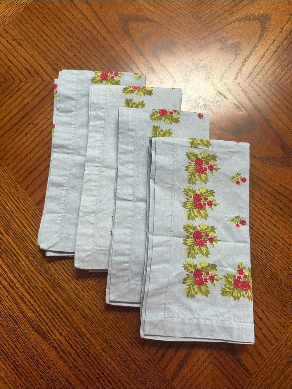 Light Blue Floral Cotton Dinner Napkins - Set of 4